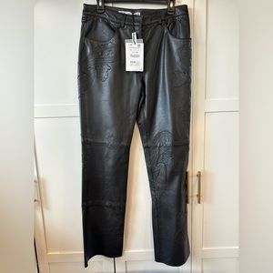 Zara Leather Jeans w/ Embroidery